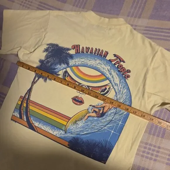 VTG 80s Hawaiian Tropic Sun Surfing Tanning Hobie Surf T Shirt USA Size M 1982 - Picture 8 of 9
